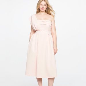 ELOQUII baby pink one shoulder event dress